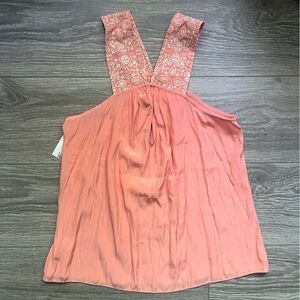 NEW Ramy Brook Peach Sleeveless Flowy Spring Summer Embroidered Strap Top Size S